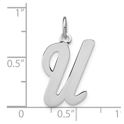 Sterling Silver Rhodium-Plated Script Letter U Initial Charm