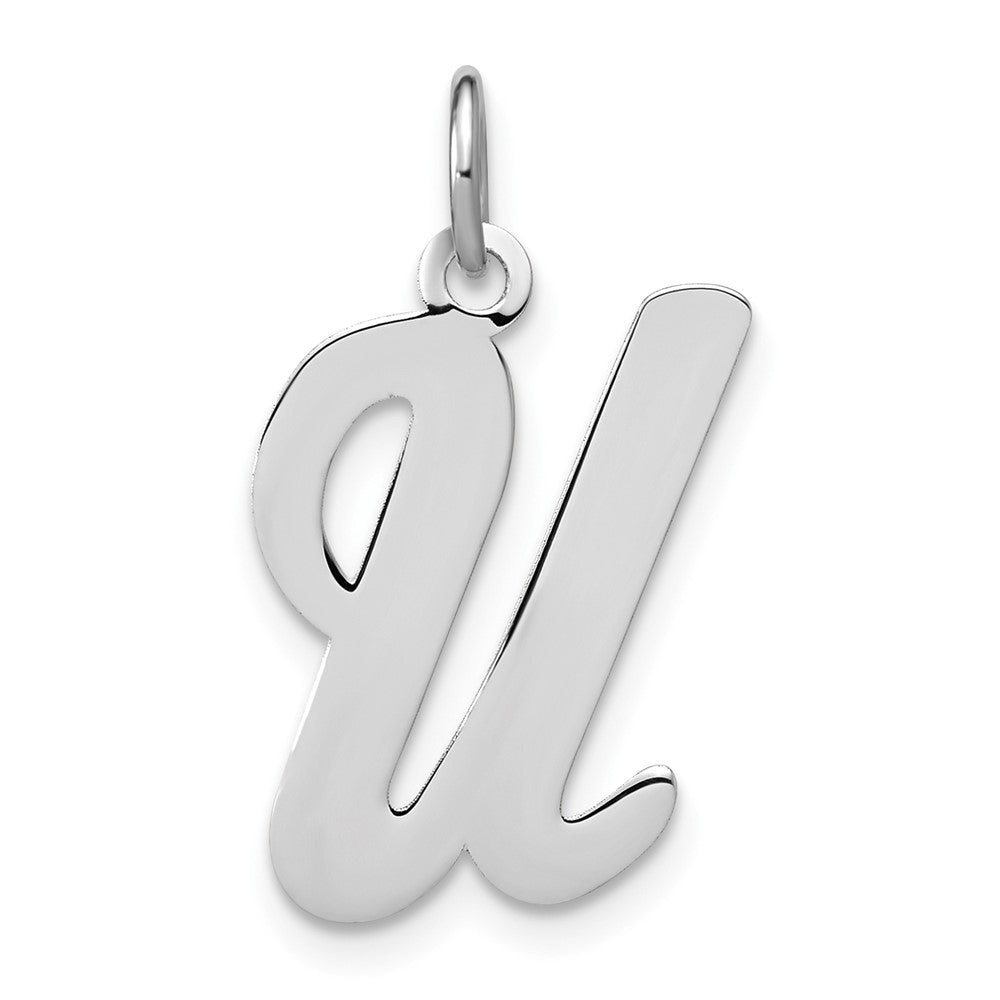 Sterling Silver Rhodium-Plated Script Letter U Initial Charm