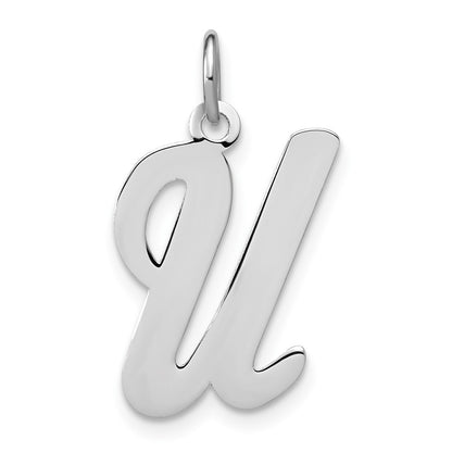 Sterling Silver Rhodium-Plated Script Letter U Initial Charm