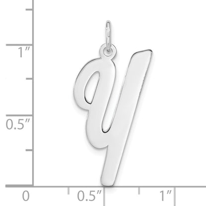 Sterling Silver Rhodium-Plated Script Letter Y Initial Charm