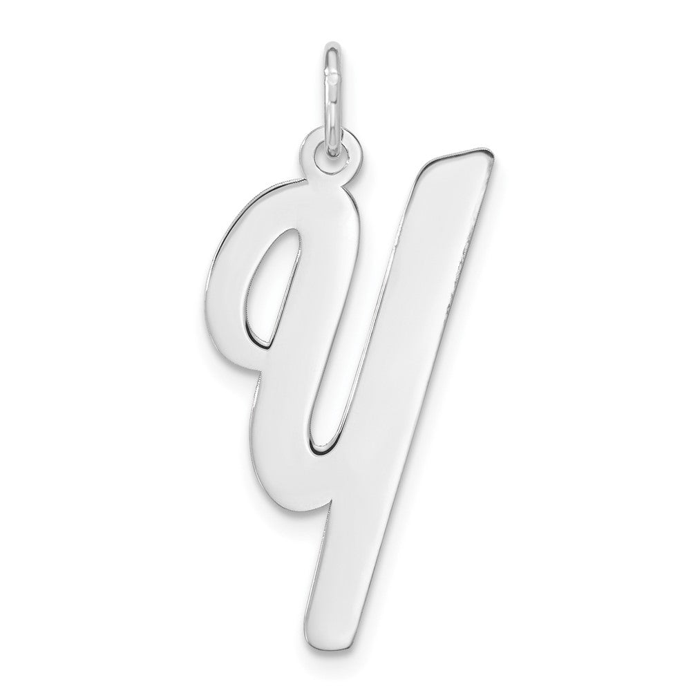 Sterling Silver Rhodium-Plated Script Letter Y Initial Charm