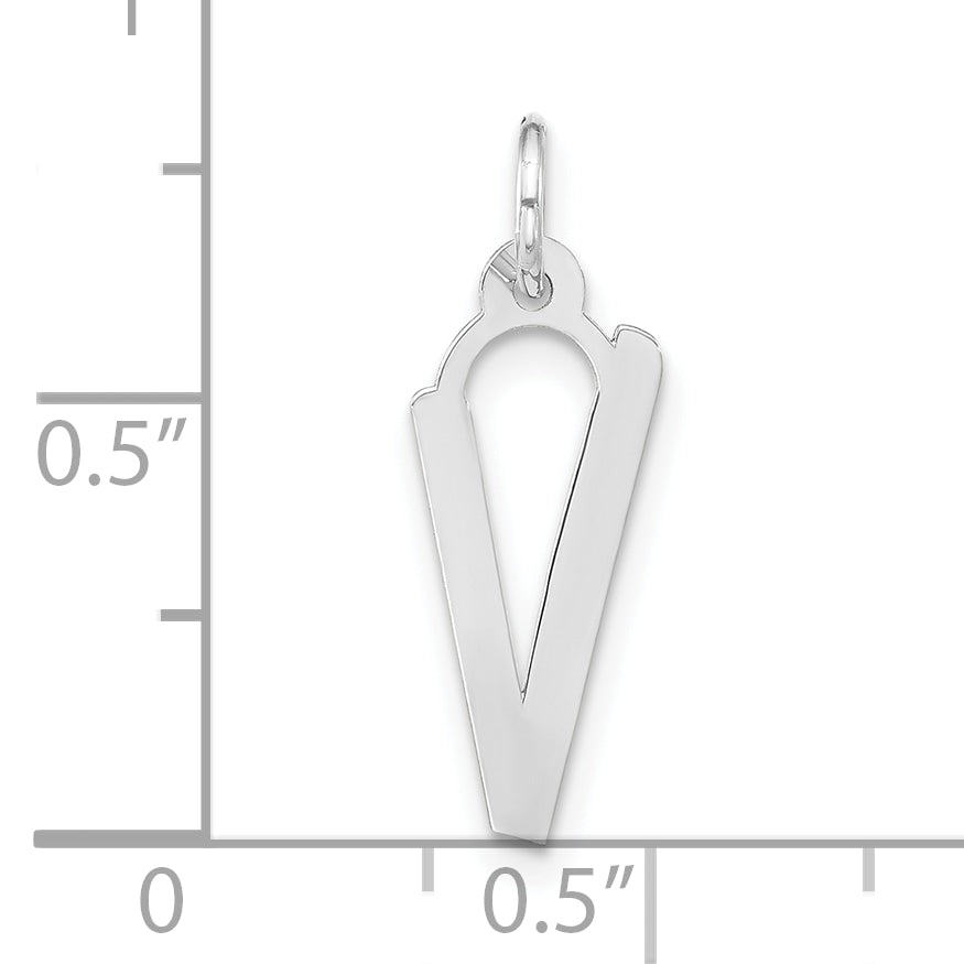 Sterling Silver Polished Large Slanted Block Initial V Charm