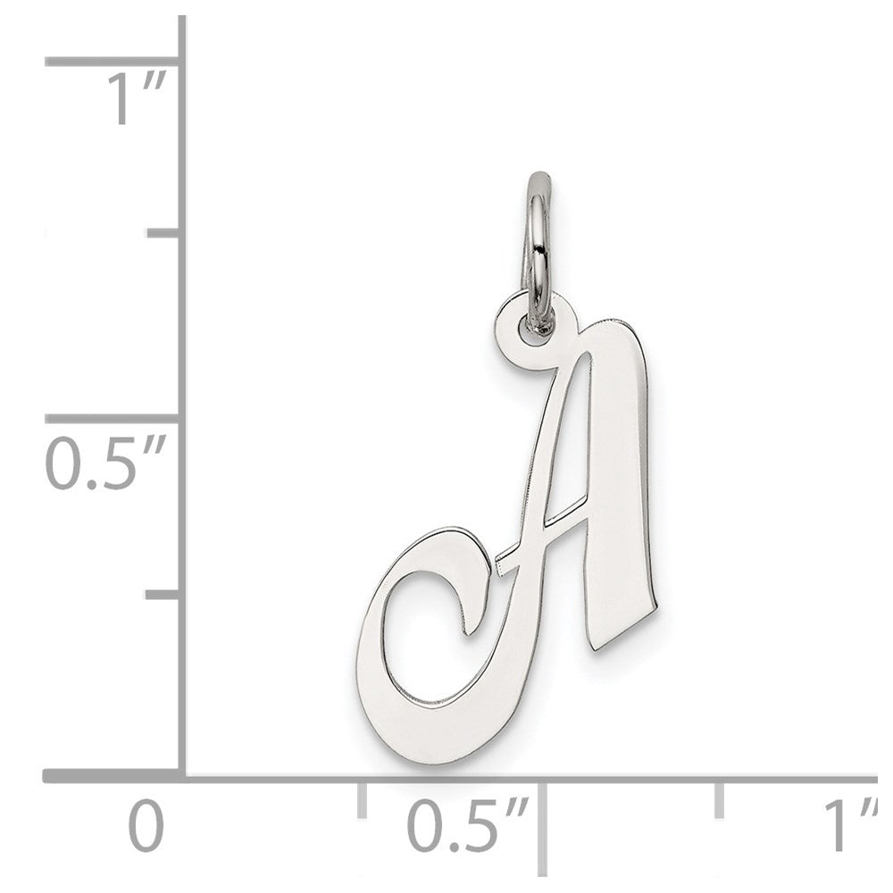 Sterling Silver Rhodium-Plated Fancy Script Letter A Initial Charm