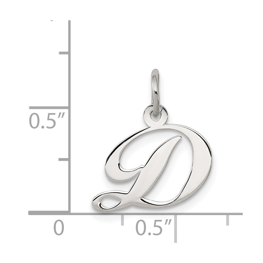 Sterling Silver Rhodium-Plated Fancy Script Letter D Initial Charm