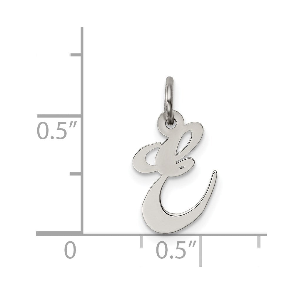 Sterling Silver Rhodium-Plated Fancy Script Letter E Initial Charm