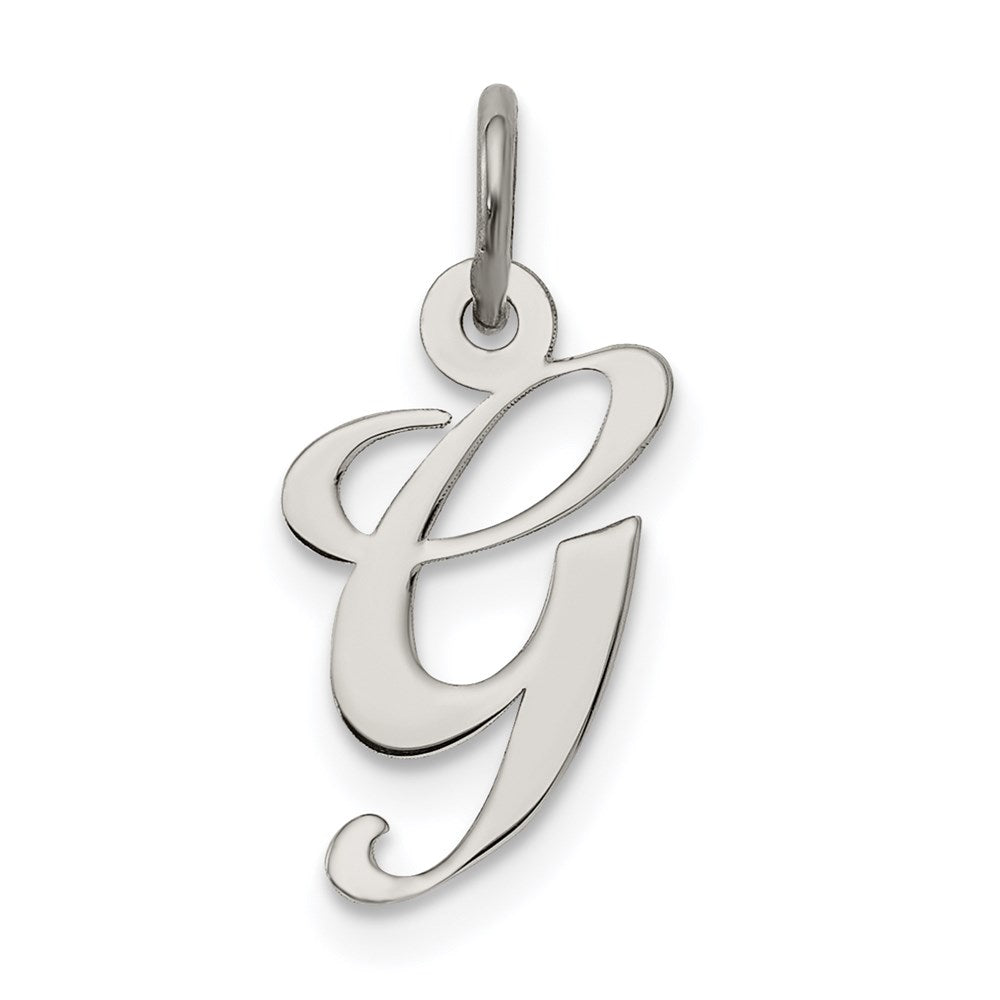 Sterling Silver Rhodium-Plated Fancy Script Letter G Initial Charm