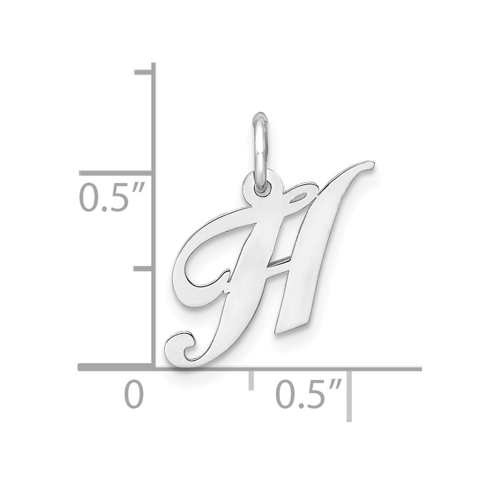 Sterling Silver Rhodium-Plated Fancy Script Letter H Initial Charm