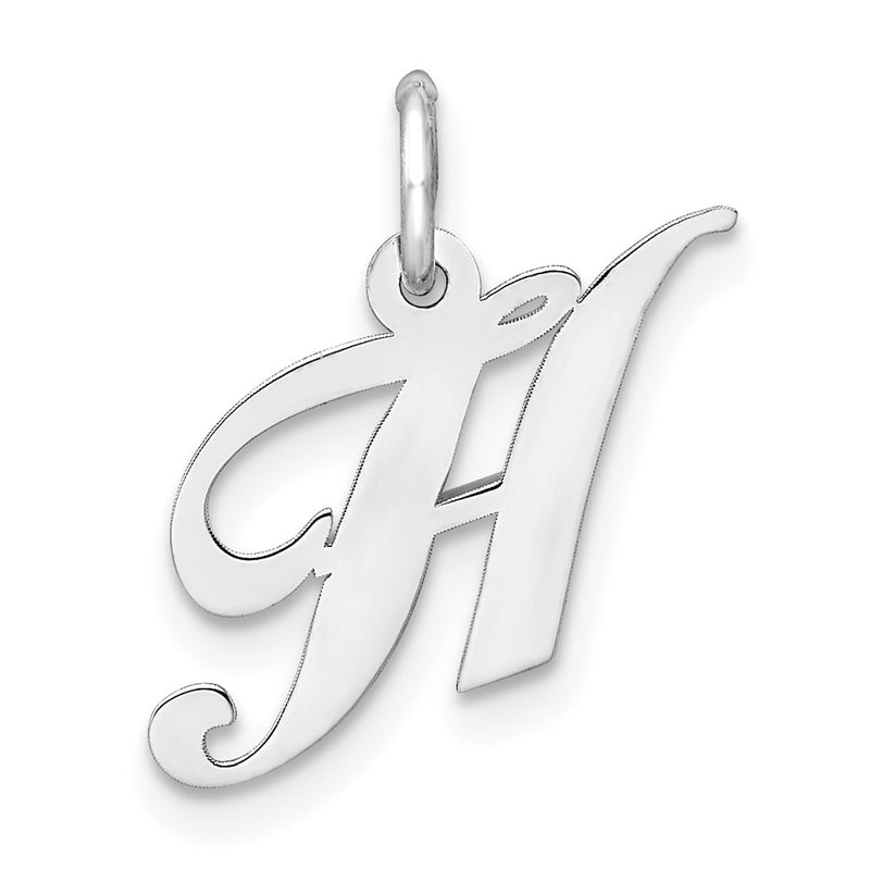 Sterling Silver Rhodium-Plated Fancy Script Letter H Initial Charm