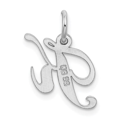 Sterling Silver Rhodium-Plated Fancy Script Letter K Initial Charm