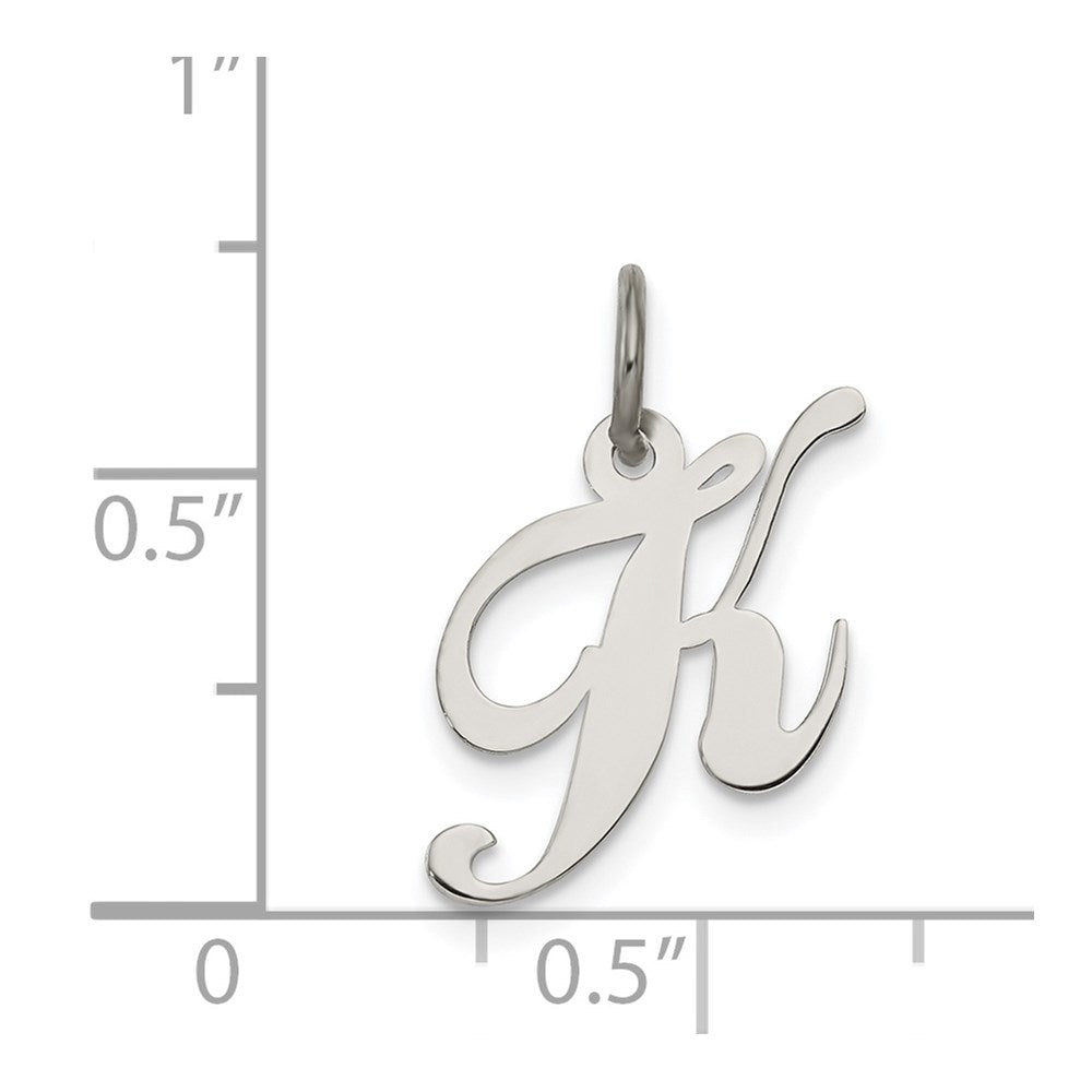 Sterling Silver Rhodium-Plated Fancy Script Letter K Initial Charm
