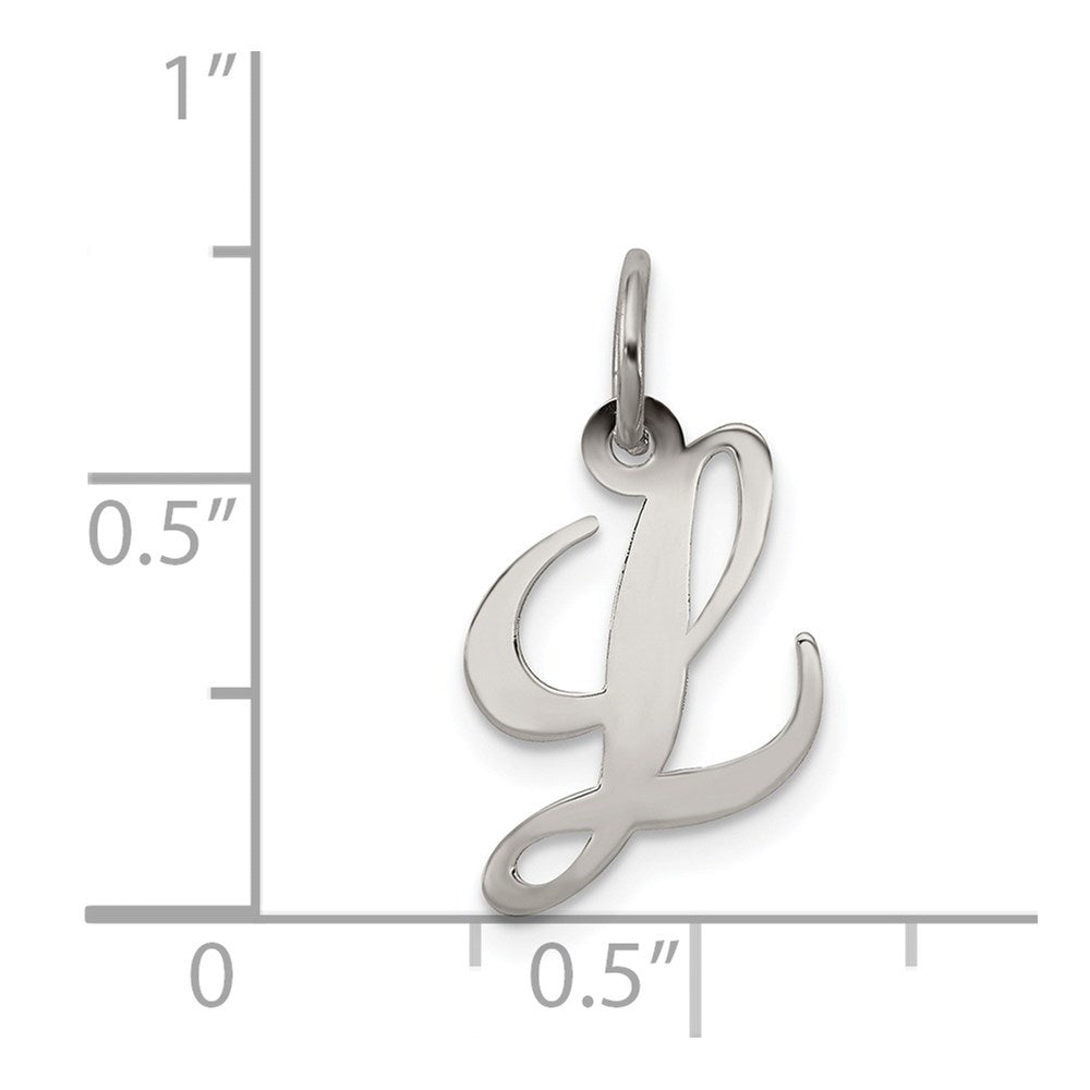 Sterling Silver Rhodium-Plated Fancy Script Letter L Initial Charm