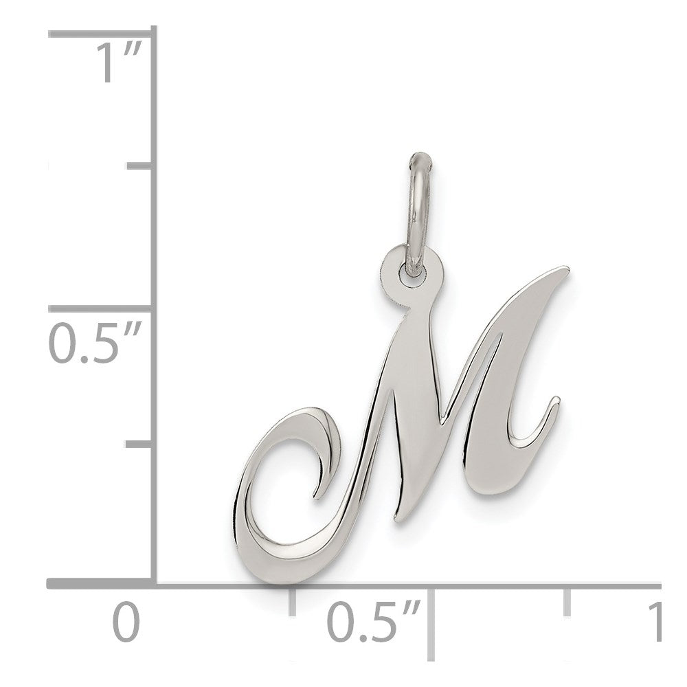 Sterling Silver Rhodium-Plated Fancy Script Letter M Initial Charm