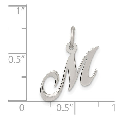 Sterling Silver Rhodium-Plated Fancy Script Letter M Initial Charm
