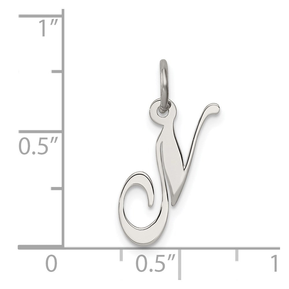 Sterling Silver Rhodium-Plated Fancy Script Letter N Initial Charm
