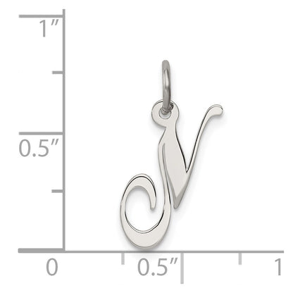 Sterling Silver Rhodium-Plated Fancy Script Letter N Initial Charm