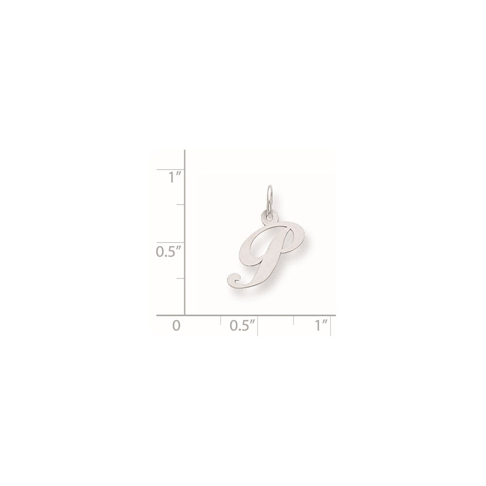 Sterling Silver Rhodium-Plated Fancy Script Letter P Initial Charm