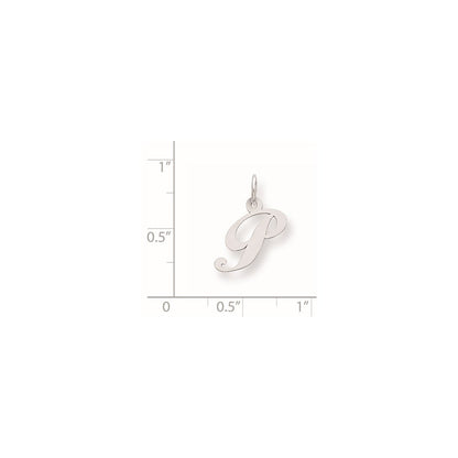 Sterling Silver Rhodium-Plated Fancy Script Letter P Initial Charm