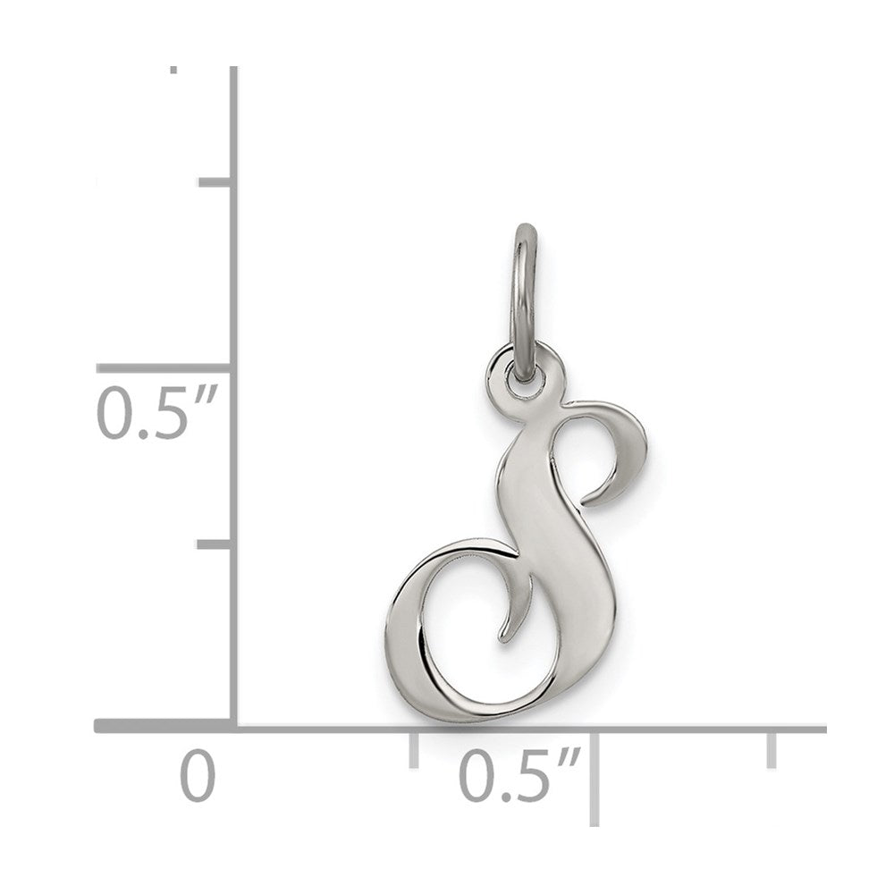 Sterling Silver Rhodium-Plated Fancy Script Letter S Initial Charm