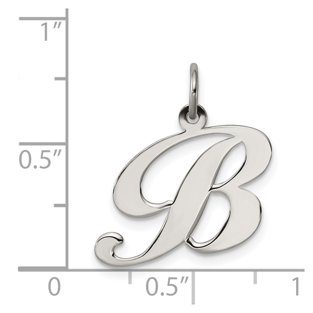 Sterling Silver Rhodium-Plated Fancy Script Letter B Initial Charm
