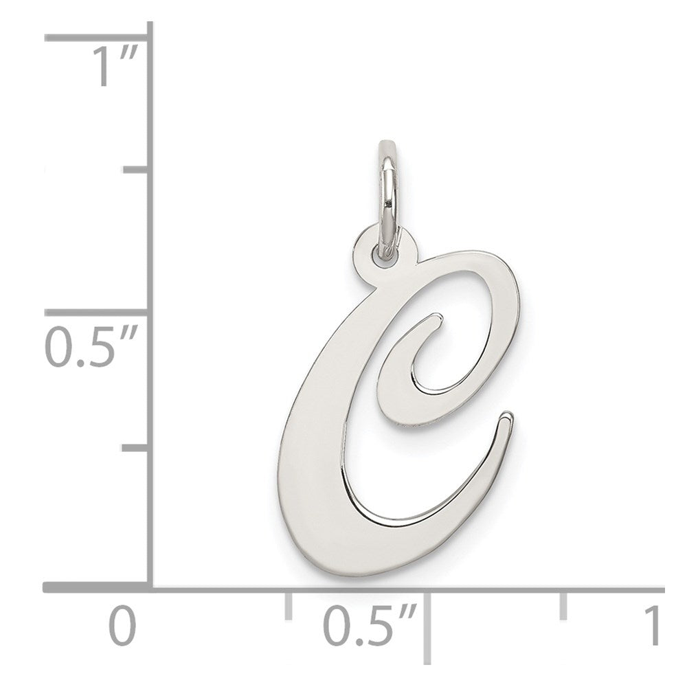 Sterling Silver Rhodium-Plated Fancy Script Letter C Initial Charm