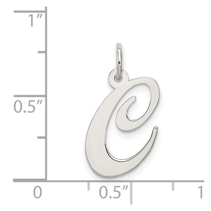 Sterling Silver Rhodium-Plated Fancy Script Letter C Initial Charm