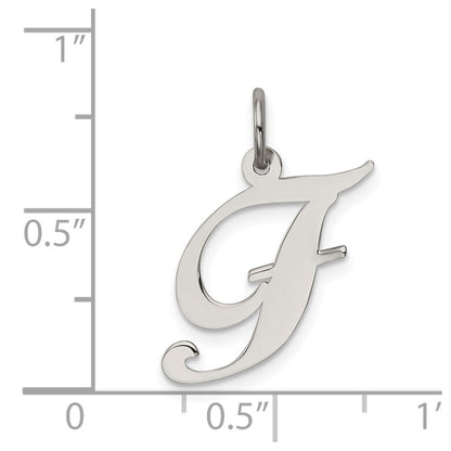 Sterling Silver Rhodium-Plated Fancy Script Letter F Initial Charm