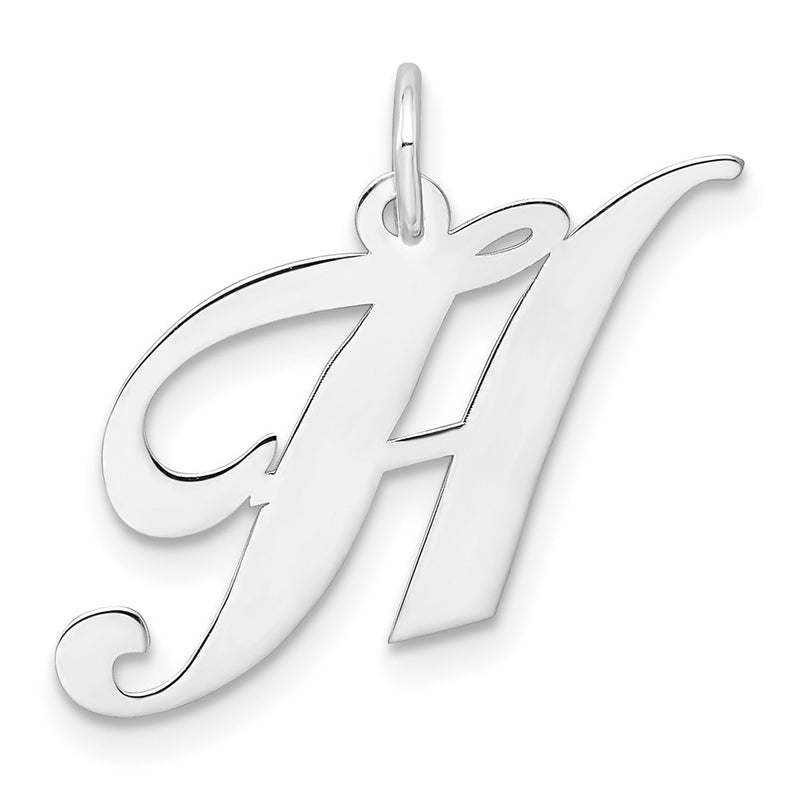 Sterling Silver Rhodium-Plated Fancy Script Letter H Initial Charm