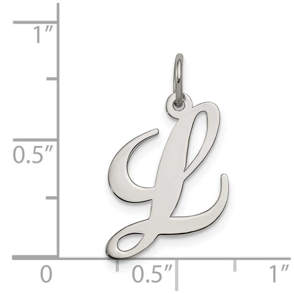 Sterling Silver Rhodium-Plated Fancy Script Letter L Initial Charm