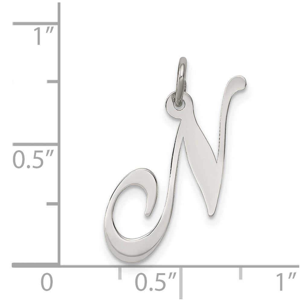 Sterling Silver Rhodium-Plated Fancy Script Letter N Initial Charm