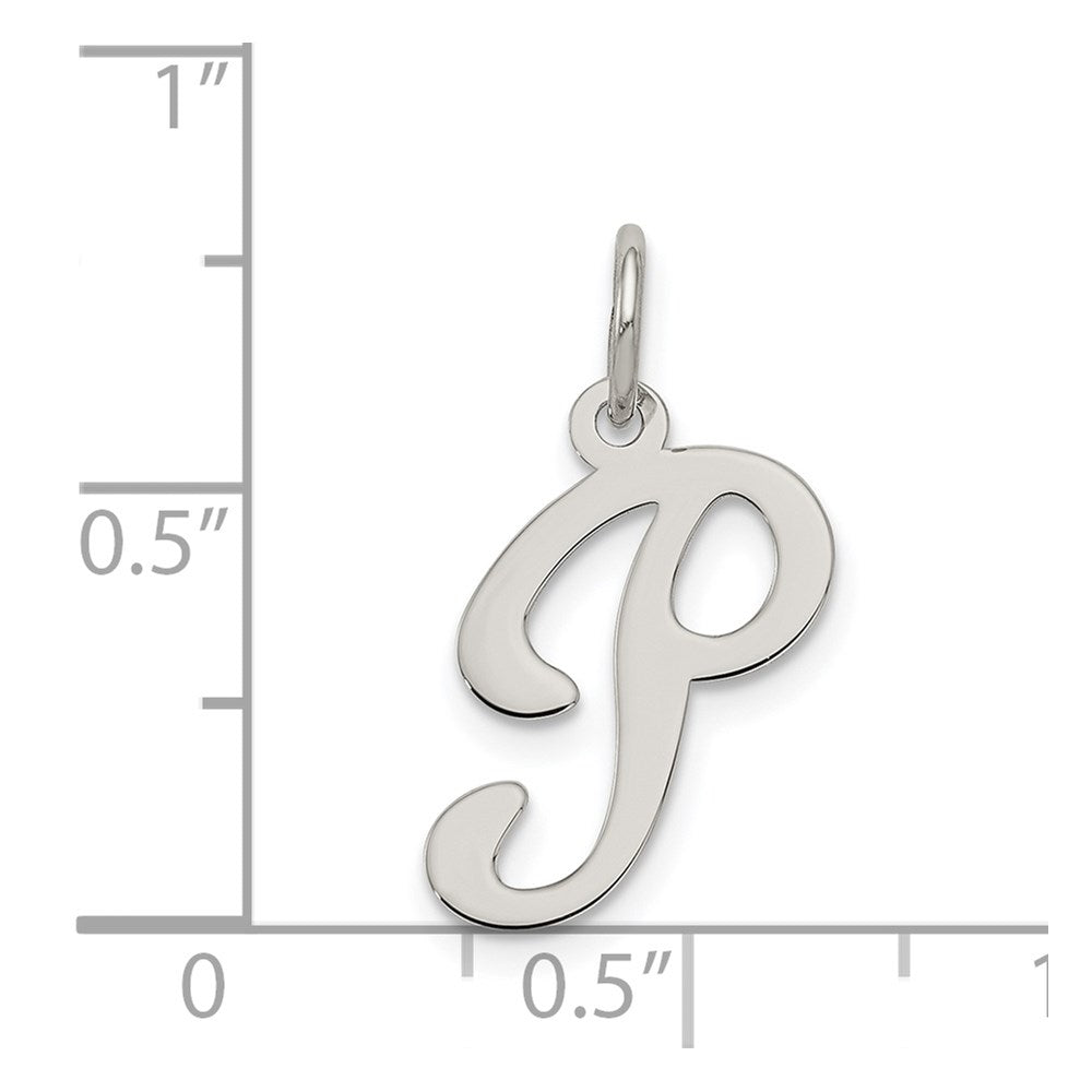 Sterling Silver Rhodium-Plated Fancy Script Letter P Initial Charm