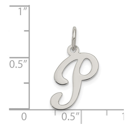 Sterling Silver Rhodium-Plated Fancy Script Letter P Initial Charm