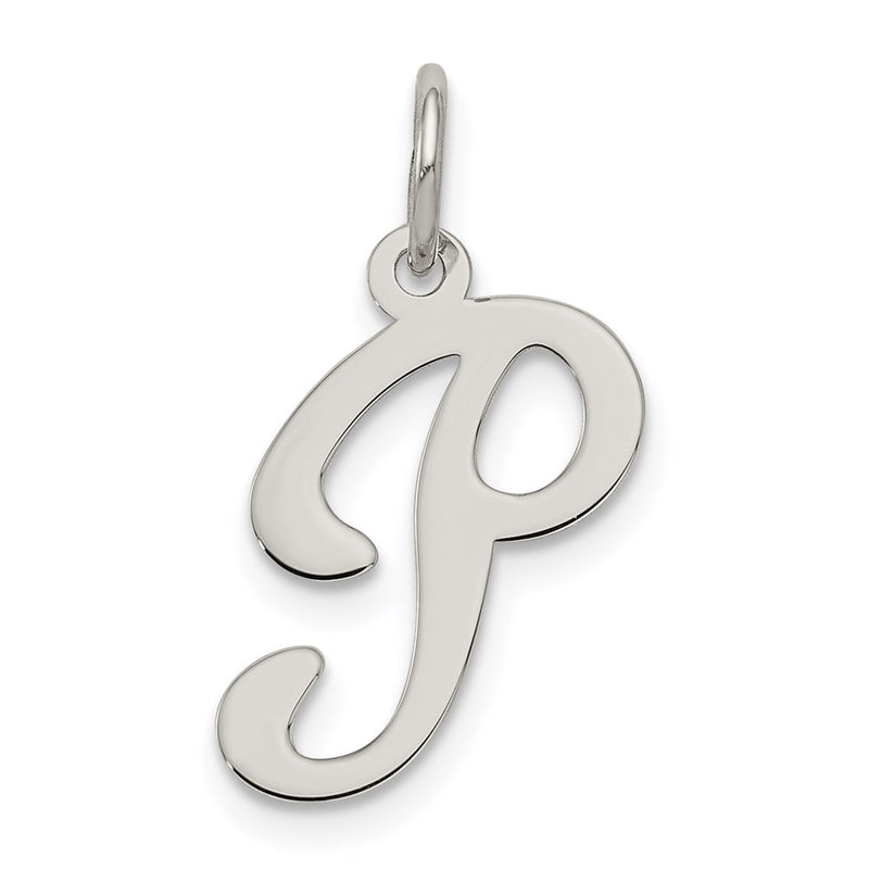 Sterling Silver Rhodium-Plated Fancy Script Letter P Initial Charm