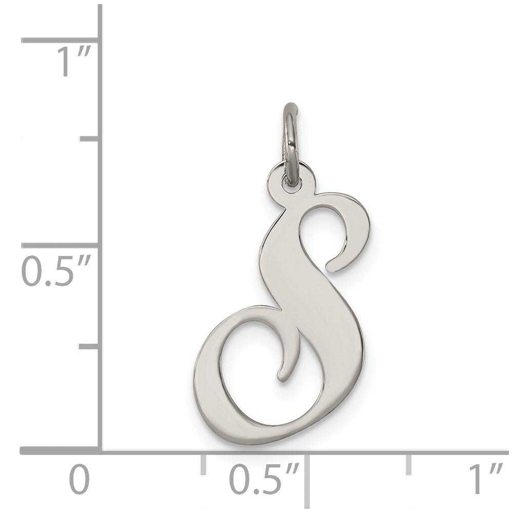Sterling Silver Rhodium-Plated Fancy Script Letter S Initial Charm
