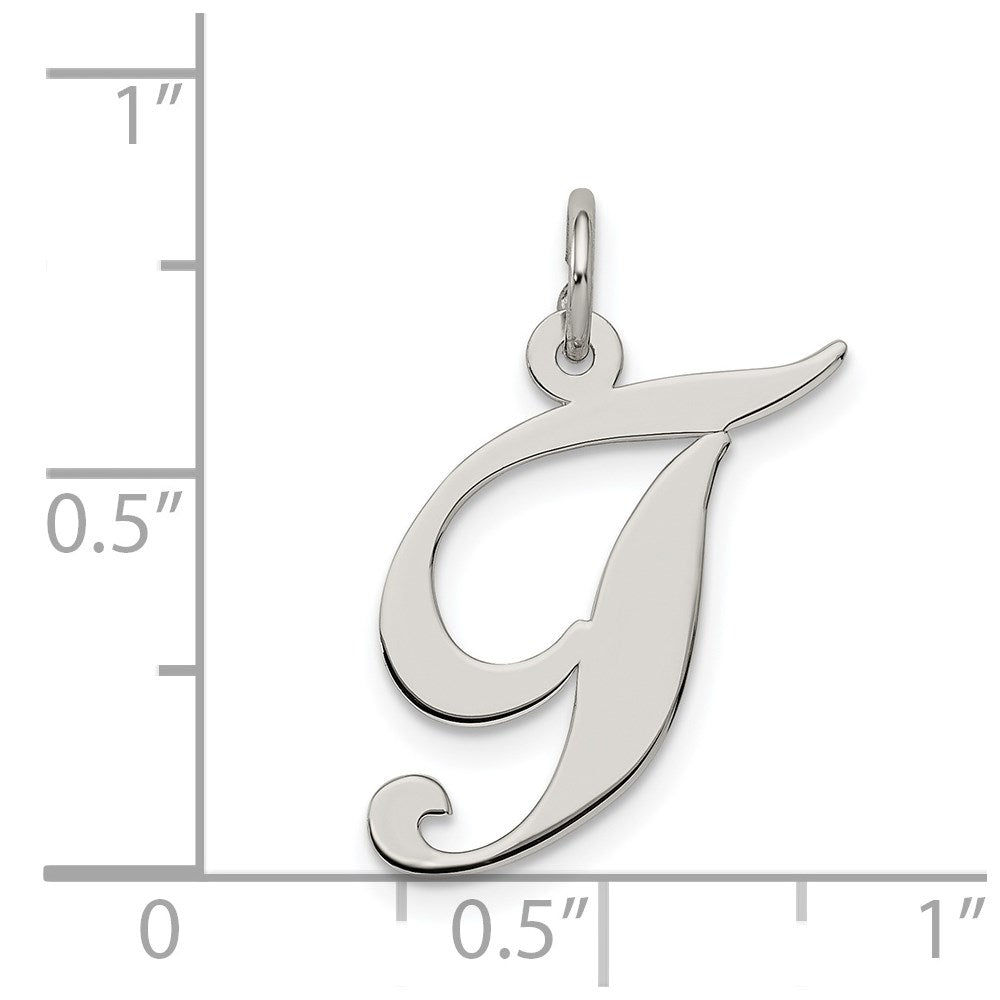 Sterling Silver Rhodium-Plated Fancy Script Letter T Initial Charm
