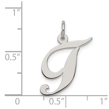 Sterling Silver Rhodium-Plated Fancy Script Letter T Initial Charm