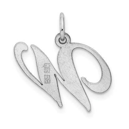 Sterling Silver Rhodium-Plated Fancy Script Letter W Initial Charm