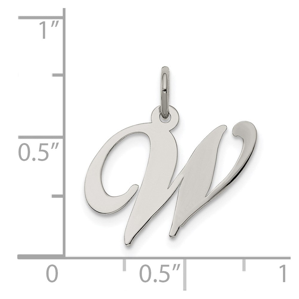 Sterling Silver Rhodium-Plated Fancy Script Letter W Initial Charm