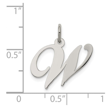 Sterling Silver Rhodium-Plated Fancy Script Letter W Initial Charm