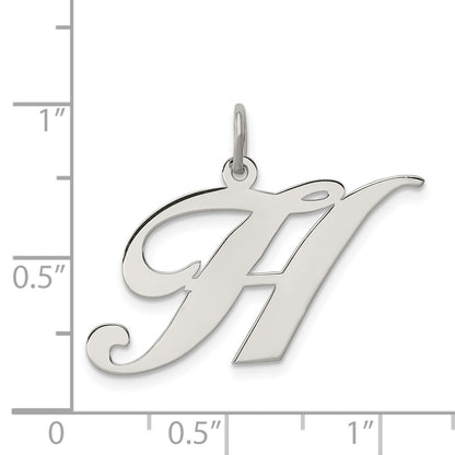 Sterling Silver Rhodium-Plated Fancy Script Letter H Initial Charm