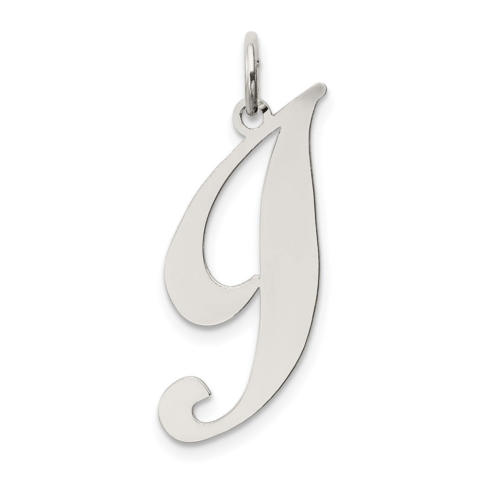 Sterling Silver Rhodium-Plated Fancy Script Letter I Initial Charm