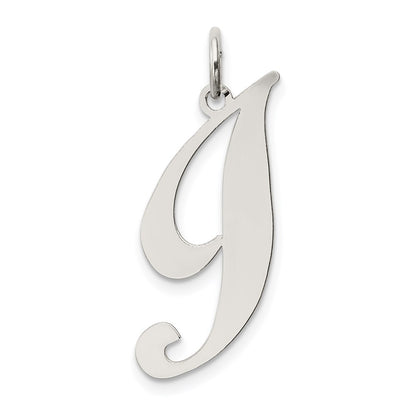 Sterling Silver Rhodium-Plated Fancy Script Letter I Initial Charm