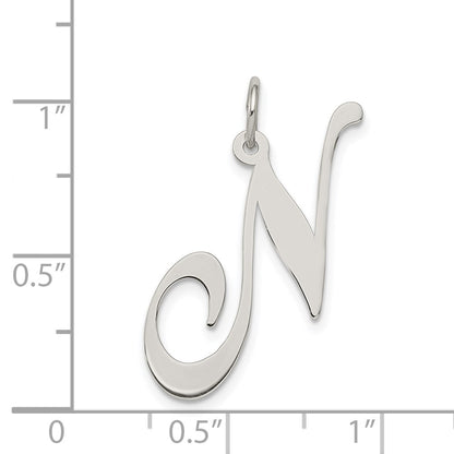 Sterling Silver Rhodium-Plated Fancy Script Letter N Initial Charm