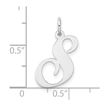 Sterling Silver Rhodium-Plated Fancy Script Letter S Initial Charm