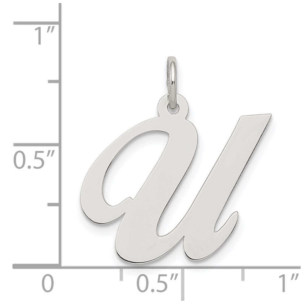 Sterling Silver Rhodium-Plated Fancy Script Letter U Initial Charm
