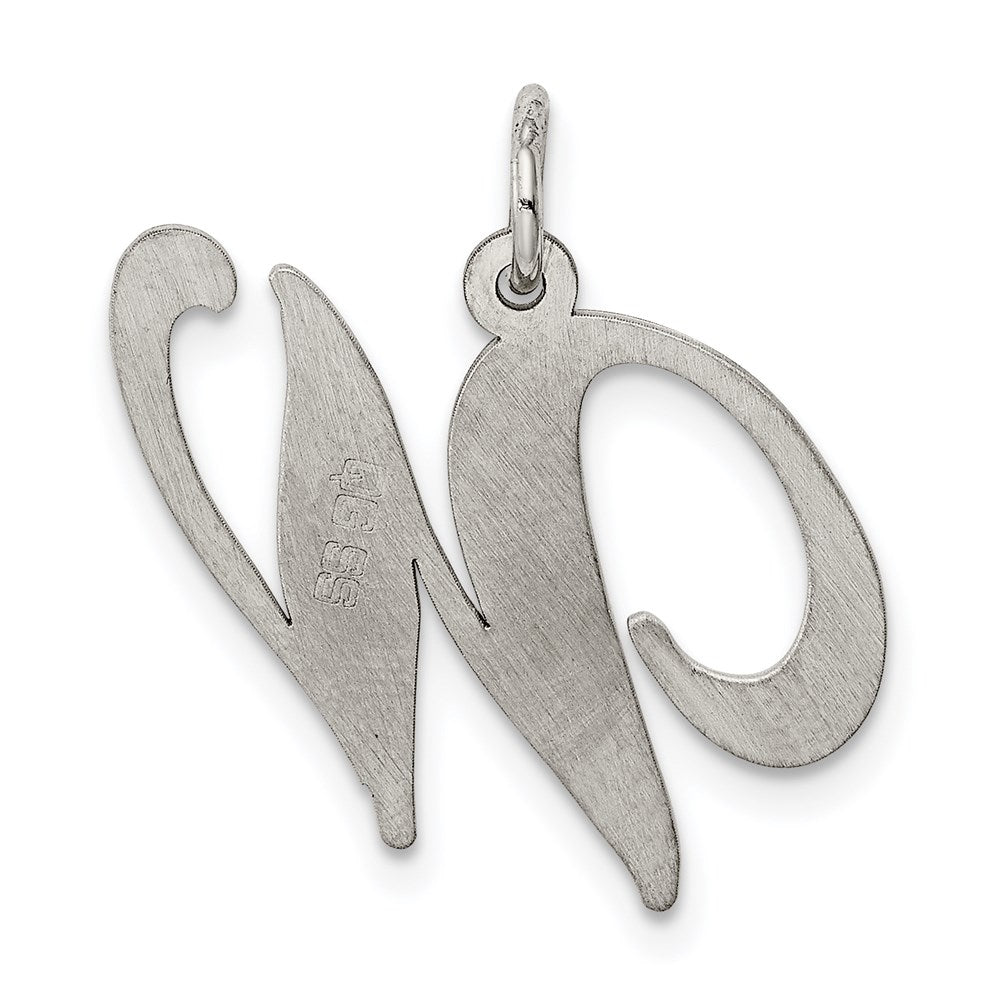 Sterling Silver Rhodium-Plated Fancy Script Letter W Initial Charm