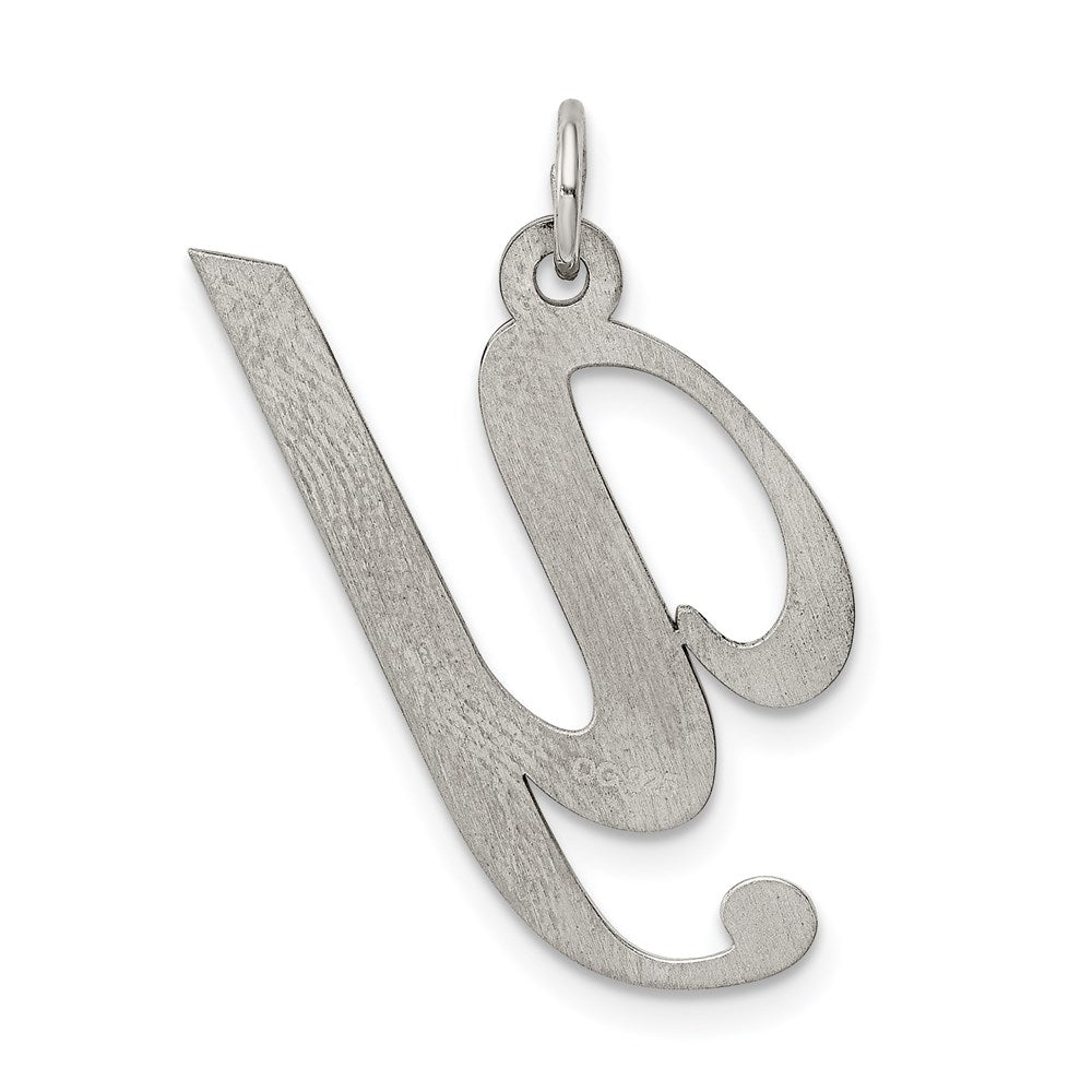 Sterling Silver Rhodium-Plated Fancy Script Letter Y Initial Charm