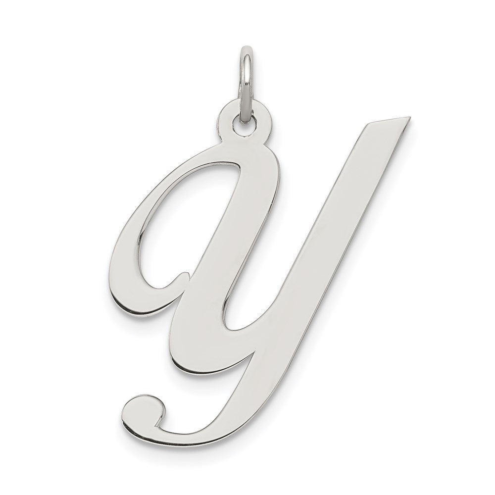 Sterling Silver Rhodium-Plated Fancy Script Letter Y Initial Charm
