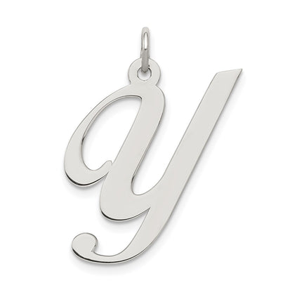 Sterling Silver Rhodium-Plated Fancy Script Letter Y Initial Charm