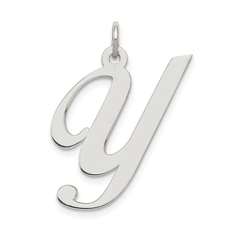 Sterling Silver Rhodium-Plated Fancy Script Letter Y Initial Charm
