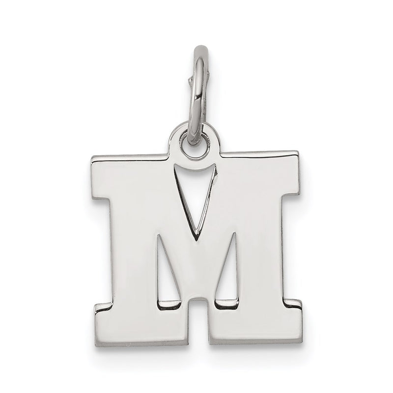 Sterling Silver Rhodium-Plated Block Letter M Initial Charm